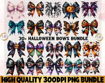 Halloween Bows PNG Bundle, Leopard Pumpkin Clip Art (Digital Download)