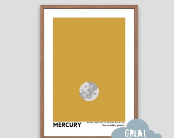 Mercury Planet Print • Nursery Wall Art • Educational Poster • Space Poster • Kids Bedroom Decor • Solar System Print • Planet Wall Art