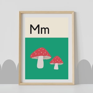 Letter M Alphabet Poster • M is for Mushroom • Learn ABC Print • Nursery Decor • Kids Bedroom Wall Art • Letter Art • Educational Printable