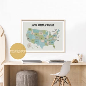 Carte imprimable de l'État des États-Unis à téléchargement immédiat – Art mural bohème – Poster de carte neutre des États-Unis pour décoration de chambre d'enfant, de chambre d'enfant, de classe ou de bureau à domicile