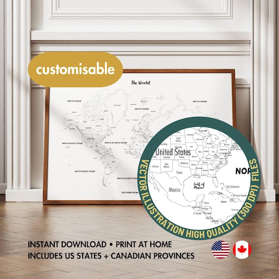 Personalized Printable World Map With Countries States
