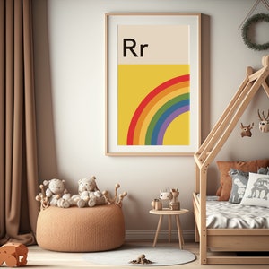 Letter R Poster R is for Rainbow Wall Art Alphabet Print Retro Kids ...