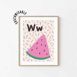 Letter W for Watermelon Print, Kids Alphabet Poster, Initial Print for Kids (Digital Download)