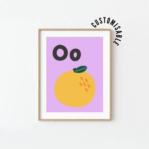 Cartaz do alfabeto com a letra O O é para laranja Aprenda o alfabeto Imprimir Decoração de berçário Arte de parede de cozinha moderna • Arte de letras • Imprimível educacional