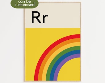 Letter R Poster • R is for Rainbow Wall Art • Alphabet Print • Retro Kids Decor • Printable Nursery Wall Art • Alphabet Print • Boho kids