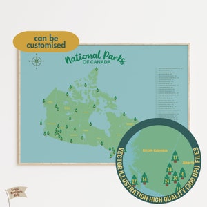Carte des parcs nationaux du Canada, décoration de chambre d'enfant, chambre d'enfant aventure, décoration de camp, carte des parcs nationaux du Canada, envie de voyager, cadeau Canada