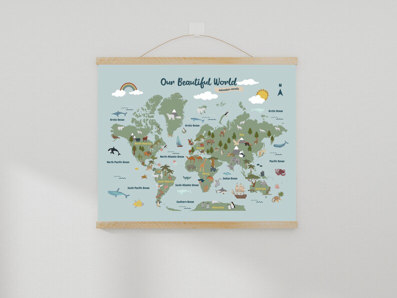 Animal World Map Personalised Map for Nursery Wall Art Kids World Map ...
