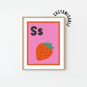 Cartaz da letra S, arte de parede para berçário, pôster educacional, pôster do alfabeto, decoração de quarto infantil, arte de parede para impressão, pôster para sala de aula