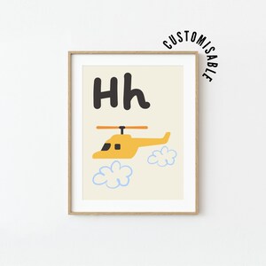 Letter H Alphabet Poster H is for Helicopter Learn ABC Print Nursery Decor Kids Transportation Poster Boys Bedroom Printable Wall Art