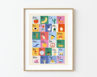 Alphabet Poster Colorful Classroom Decor for Toddler Room Wall Art for Nursery ABC Printable Educational Poster Kids Trendy Wall Art ORG-ABC