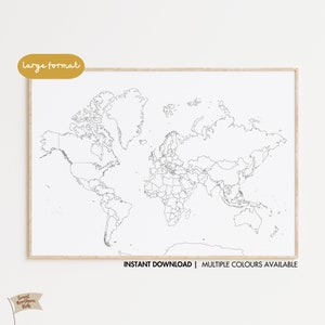 Poster carte du monde à colorier • Localisation de mes voyages • Art mural pour chambre d'enfant • Carte de voyage en couleur • Carte du monde avec les pays • Grand format