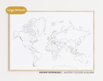Poster carte du monde à colorier • Localisation de mes voyages • Art mural pour chambre d'enfant • Carte de voyage en couleur • Carte du monde avec les pays • Grand format
