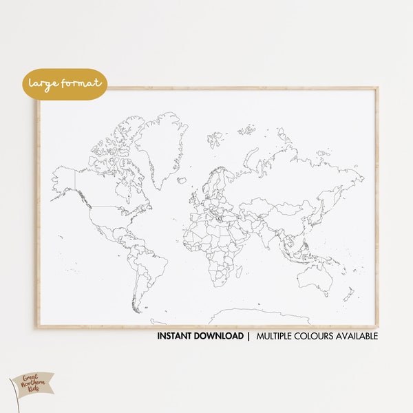 World Colouring Map Poster • Where I've Been Tracker • Nursery Wall Art • Color In Travel Map • World Map with Countries • Large Format