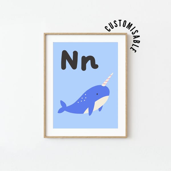 Stampa iniziale della lettera N: poster Narwhal ABC (download digitale)