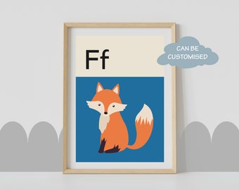 Letter F Alphabet Poster • F is for Fox • Learn ABC Print • Nursery Decor • Kids Bedroom Wall Art • Letter Art • Educational Printable