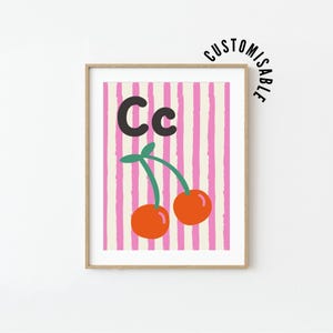 Lettre C alphabet affiche C est pour cerise impression pour cuisine affiche pour salle de classe imprimable décoration tendance pour chambre d'enfant lettre enfants art imprimable