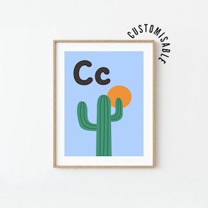 Buchstabe C Alphabet Poster C für Kaktus Lerne ABC Druck Kinderzimmer Dekor Retro Kinder Schlafzimmer Wandkunst Buchstaben Kunst Lerndruckbare ABCs