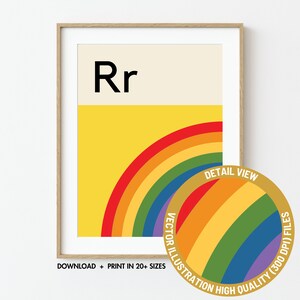 Letter R Poster R is for Rainbow Wall Art Alphabet Print Retro Kids ...