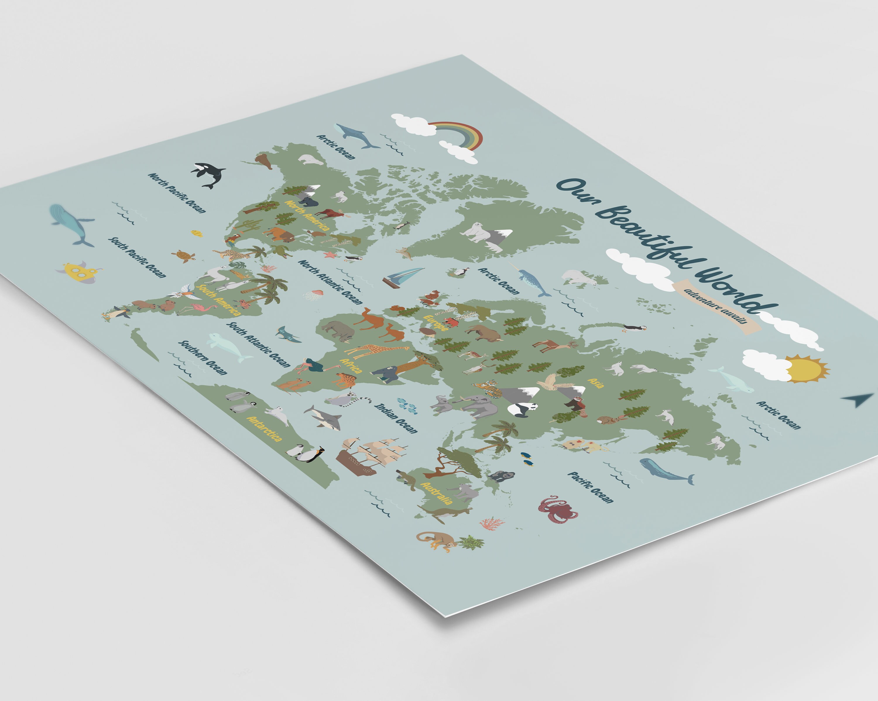 Animal World Map Personalised Map for Nursery Wall Art Kids World Map ...