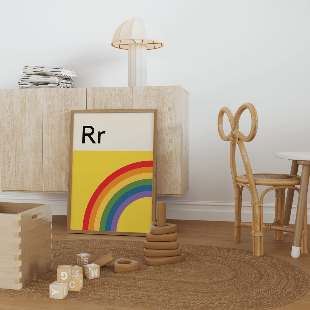 Letter R Poster R is for Rainbow Wall Art Alphabet Print Retro Kids ...