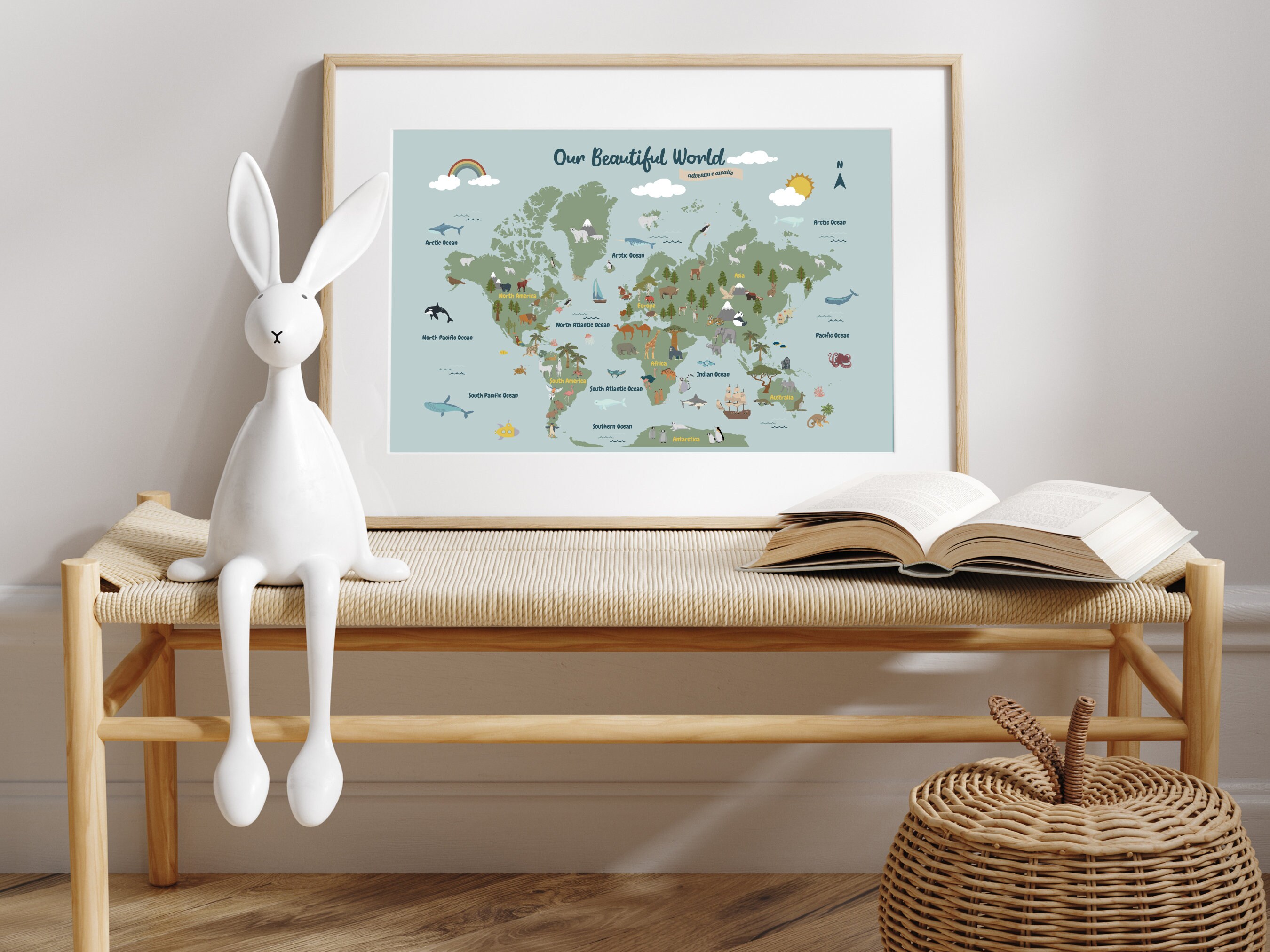 Animal World Map Personalised Map for Nursery Wall Art Kids World Map ...