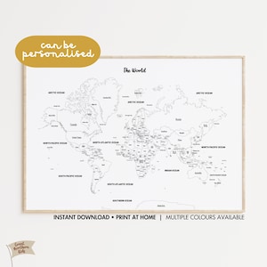 Weltkarte zum Ausmalen • Wo ich war • Tracker zum Ausmalen • Wandkunst zum Ausmalen • Ausmalen • Weltkarte mit Ländern • Fernweh