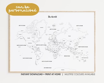 World Map Colouring Poster • Where I've Been Tracker • Nursery Wall Art • Color In Travel Map • World Map with Countries • Wanderlust