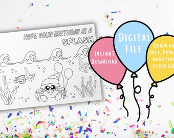 Ocean Birthday Card | Unique Card | Underwater Coloring Birthday Card | Printable Card | Print and Color Card | Unique Birthday Gift