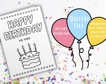 Coloring Birthday Card | Unique Card | Colorable Birthday Card | Printable Birthday Card | Print and Color Card | Unique Gift for Kids