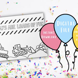 Cartão de aniversário da construção | Cartão Único | Cartão de aniversário para colorir | Cartão de aniversário imprimível | Imprimir e Colorir Cartão | Presente exclusivo para meninos
