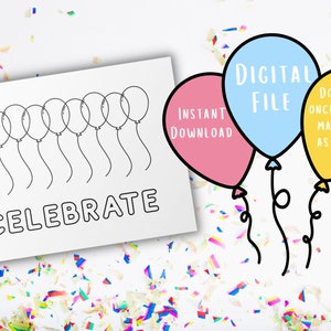 Cartão de aniversário para colorir | Cartão Único | Cartão de aniversário colorido | Cartão de aniversário imprimível | Imprimir e Colorir Cartão | Presente exclusivo para crianças