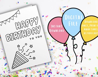 Birthday Card to Color | Unique Card | Colorable Birthday Card | Printable Birthday Card | Print and Color Card | Unique Gift for Kids