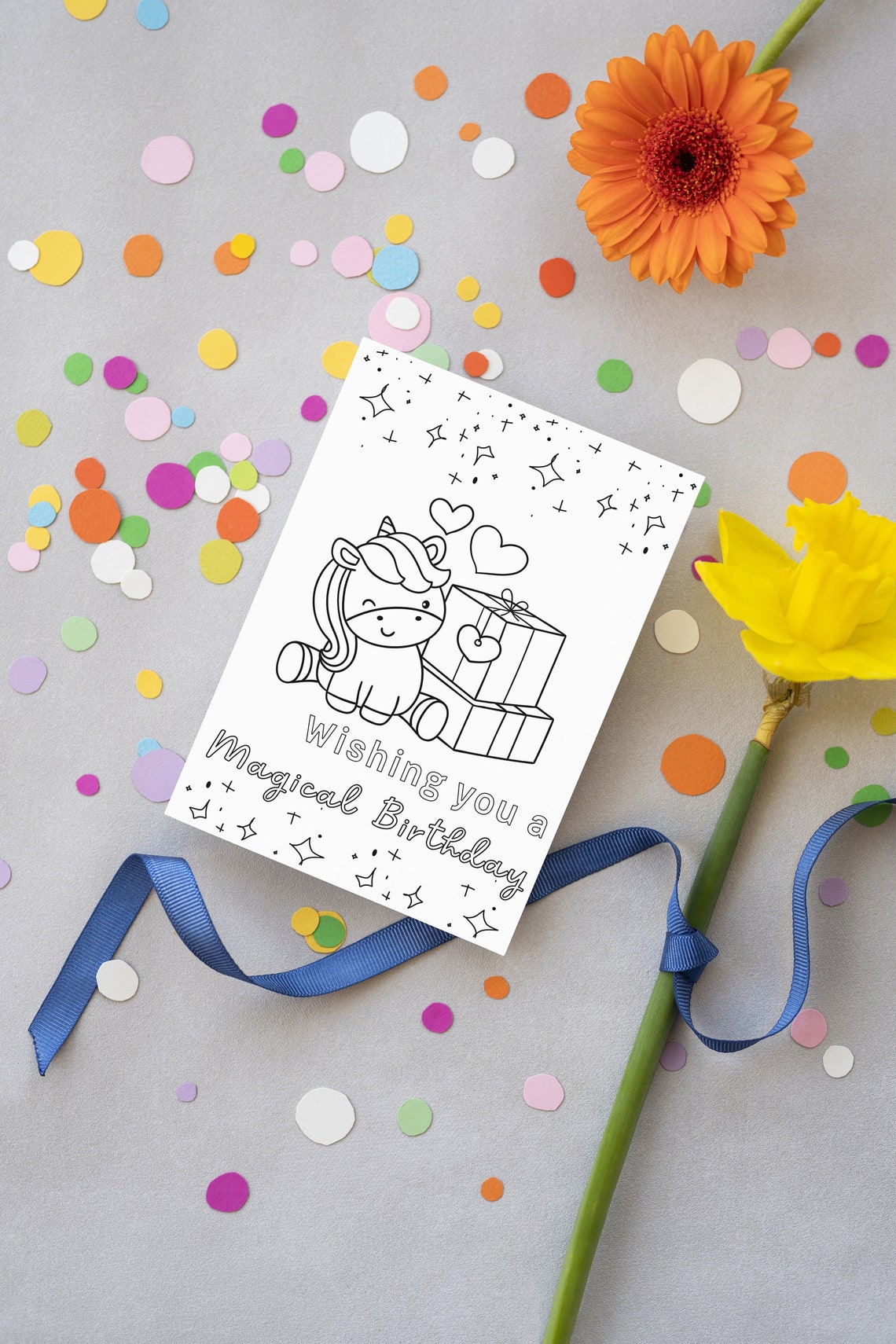 Unicorn Coloring Birthday Card Unique Card Colorable Etsy