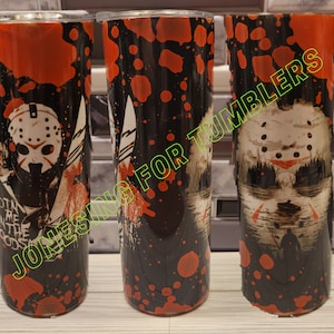 Multi Horror Villains blood splatter 20 oz skinny tumbler