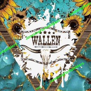 Wallen bull on blue sunflower backing for 20 oz tumbler wrap