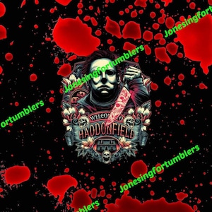 Halloween Michael Myers neon with blood tumbler wrap for 20oz skinny tumbler