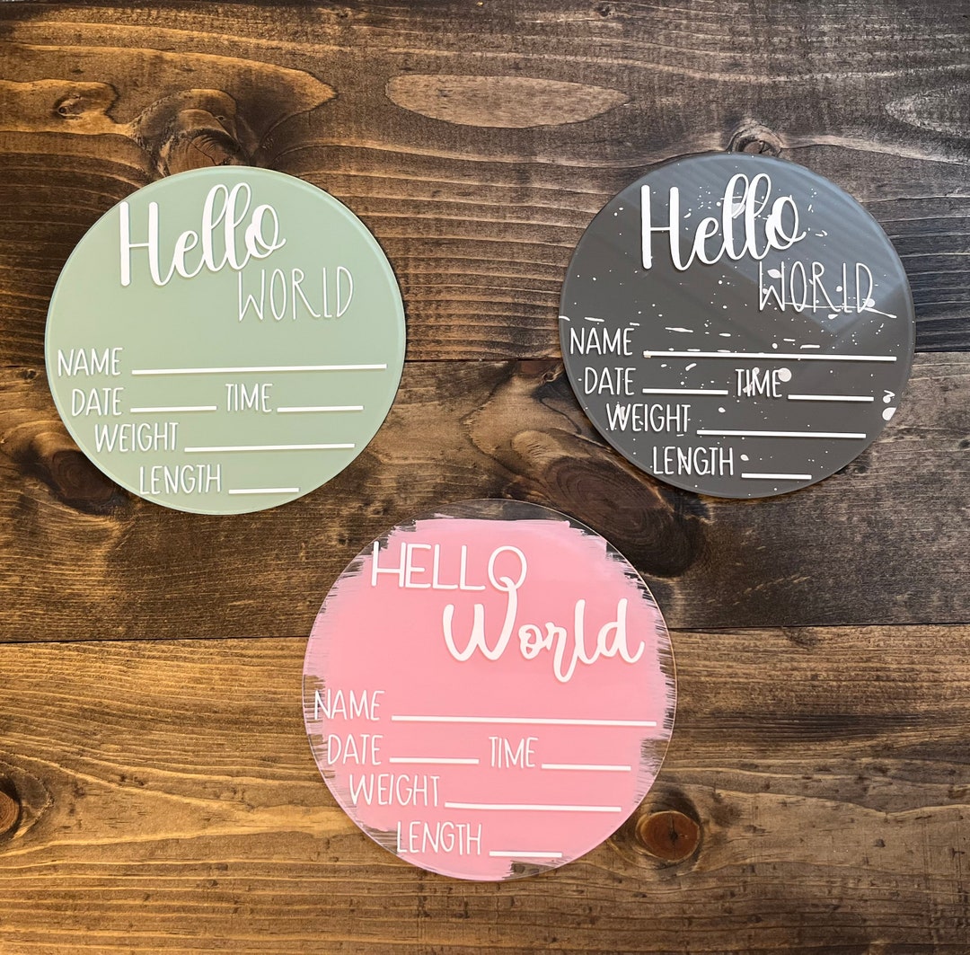 Personalized Baby Announcement Sign | Hello World Newborn Plaque - Etsy
