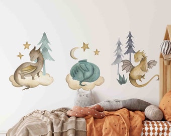 Three Dragons Decal, Peel & Stick Decals for Nursery, Removable Decals by Green Planet, Dragon Wall Stickers