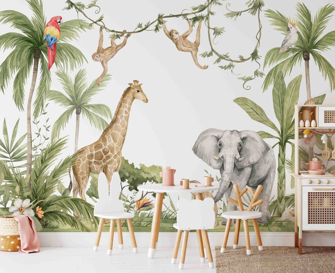 Safari Peel & Stick Mural Wallpaper, Removable Tropical Wallcovering