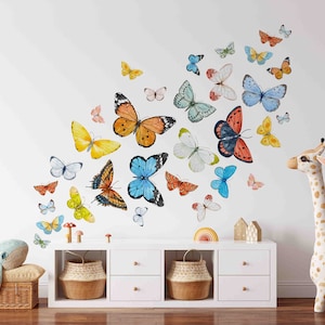 Watercolor Butterflies Decal, Peel & Stick Decal for Nursery, Removable Decals for Kids by Green Planet, Butterfly Wall Sticker