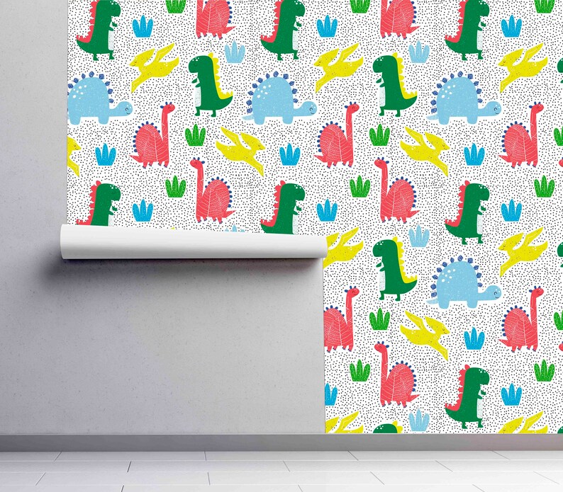 Dinosaur Peel & Stick Wallpaper Removable Wallcovering Fun - Etsy