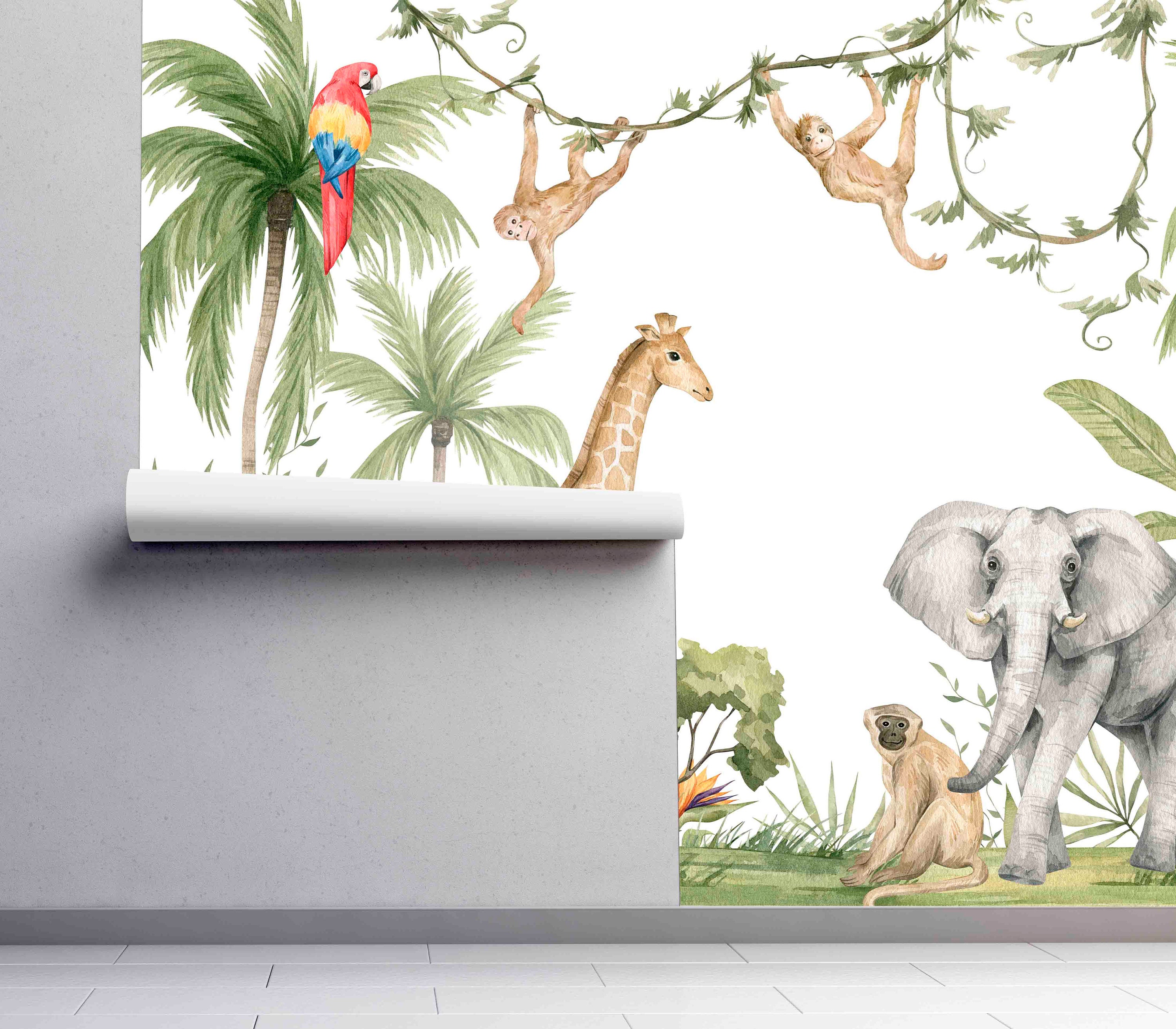 Safari Peel & Stick Mural Wallpaper, Removable Tropical Wallcovering