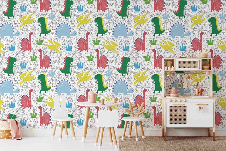 Dinosaur Peel & Stick Wallpaper Removable Wallcovering Fun - Etsy