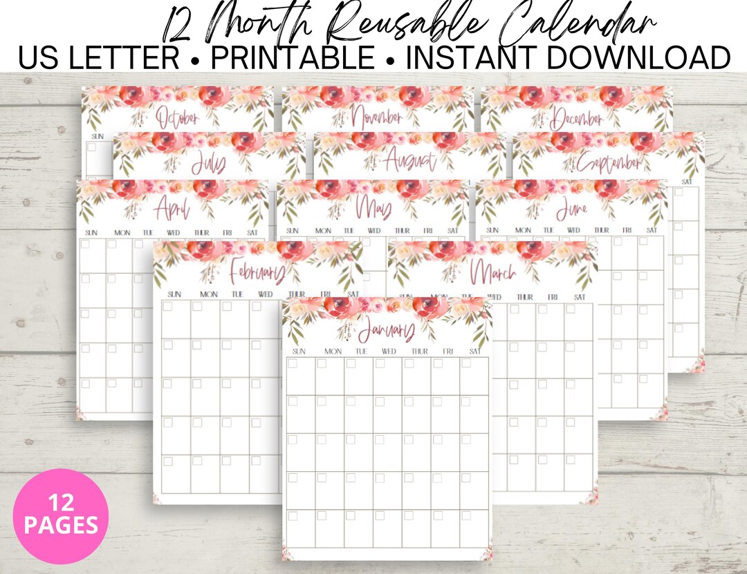instant-download-floral-reusable-12-month-calendar-printable-etsy