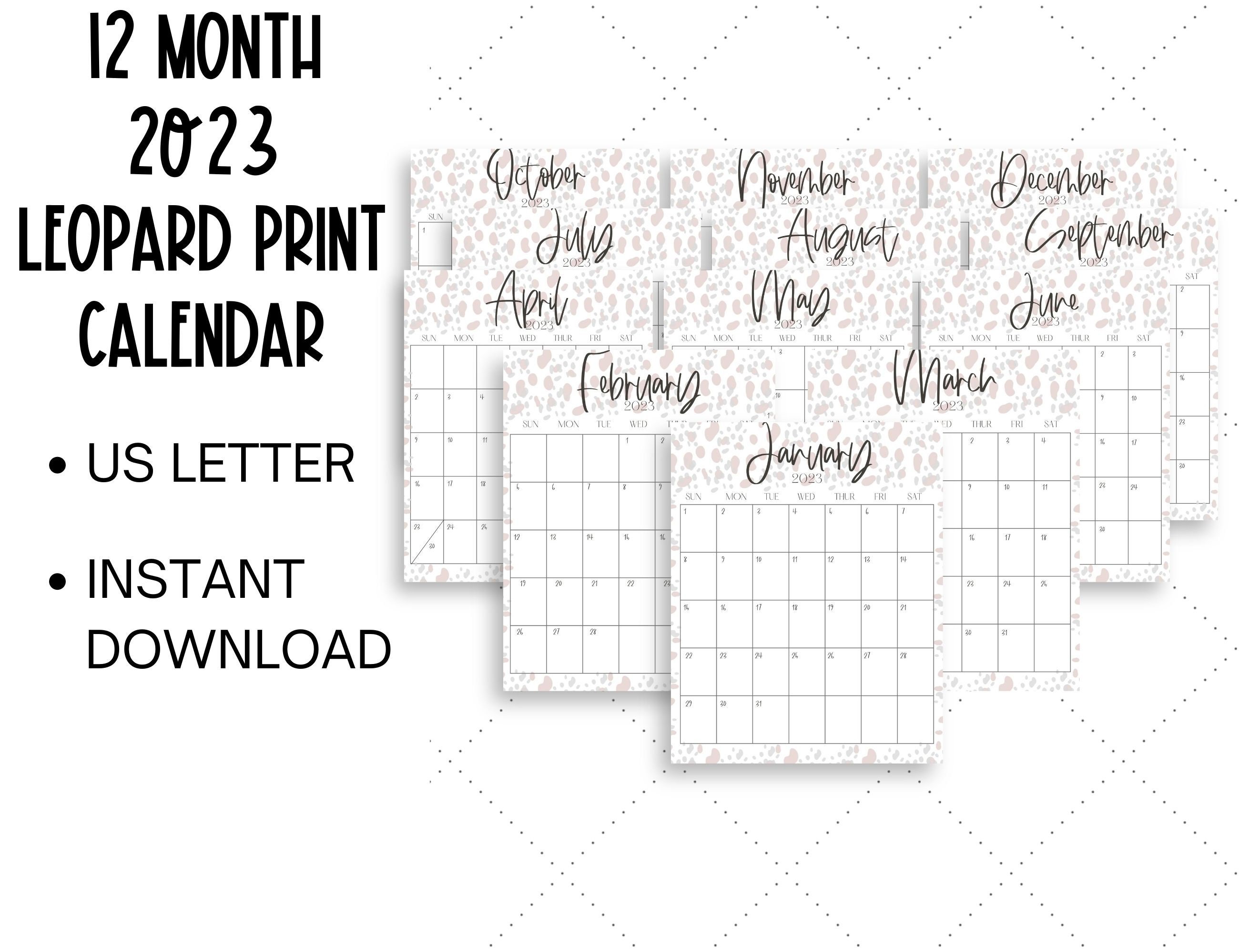 INSTAND DOWNLOAD 2023 Leopard Print 12 Month Calendar Printable Etsy