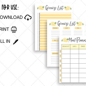 INSTANT DOWNLOAD Printable Meal Planner Printable Grocery Planner ...