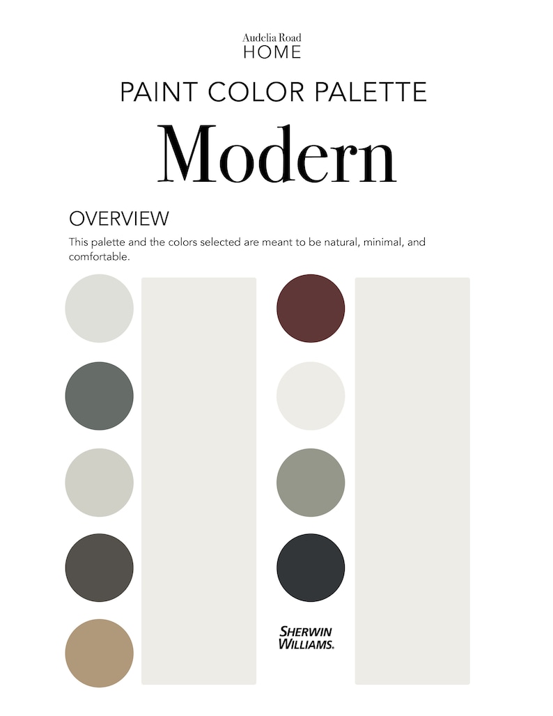 Modern Paint Color Palette Sherwin Williams, Interior Design Color Scheme, House Paint Colors Etsy