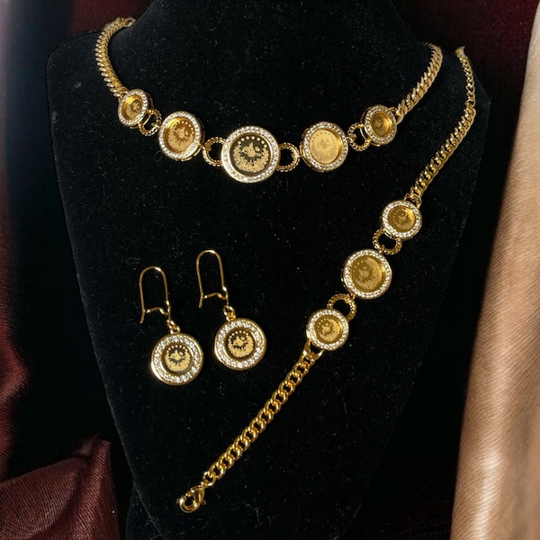 Tubas Gold lira coin jewelry set