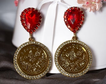 Red and Gold lira earrings