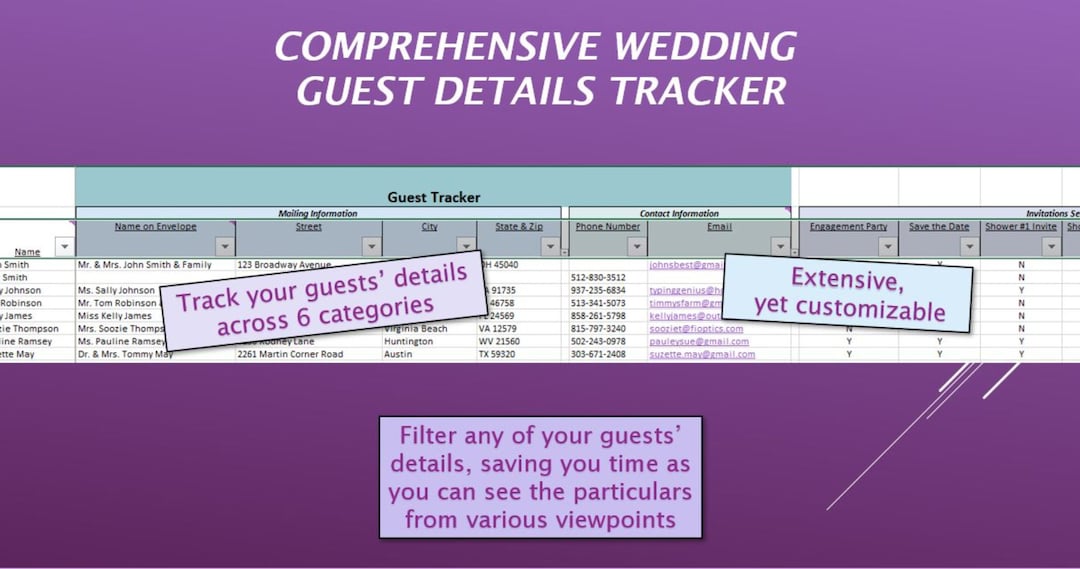 DIY Comprehensive Wedding Guest Details Tracker - Etsy